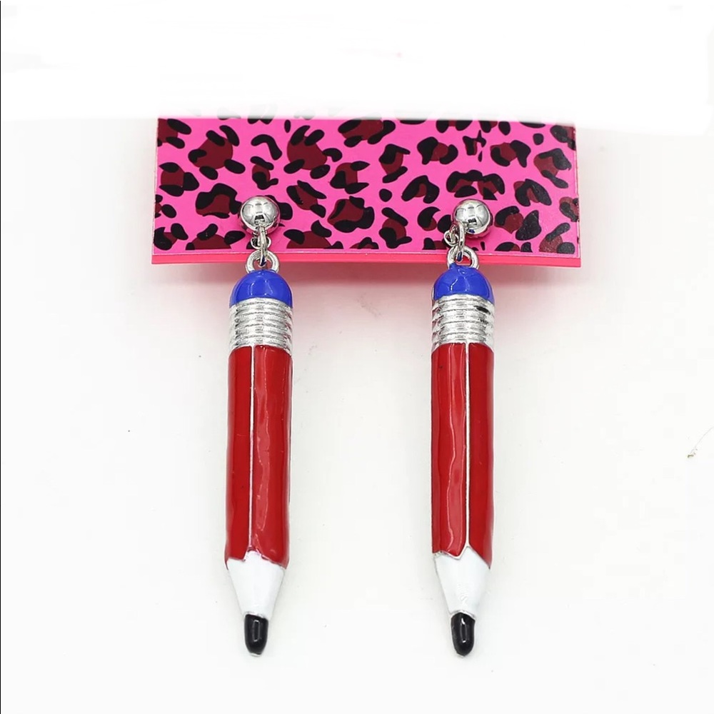 Red Dangle pencil ✏️ Earrings